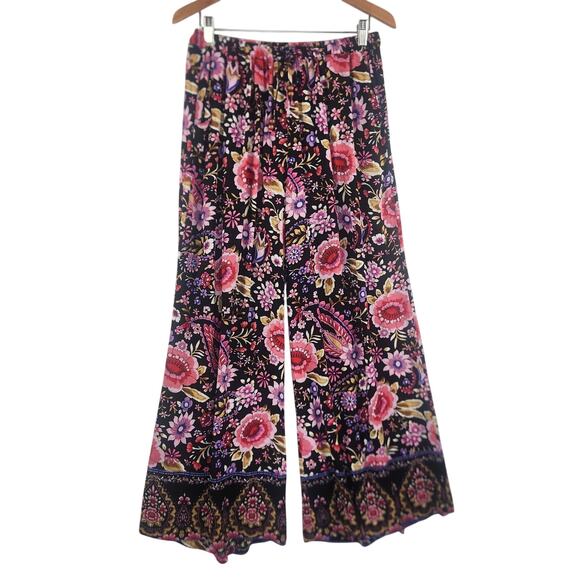 Cynthia Rowley Palazzo Floral Paisley Pants Women’s M Elastic Waist Pockets - Picture 1 of 13